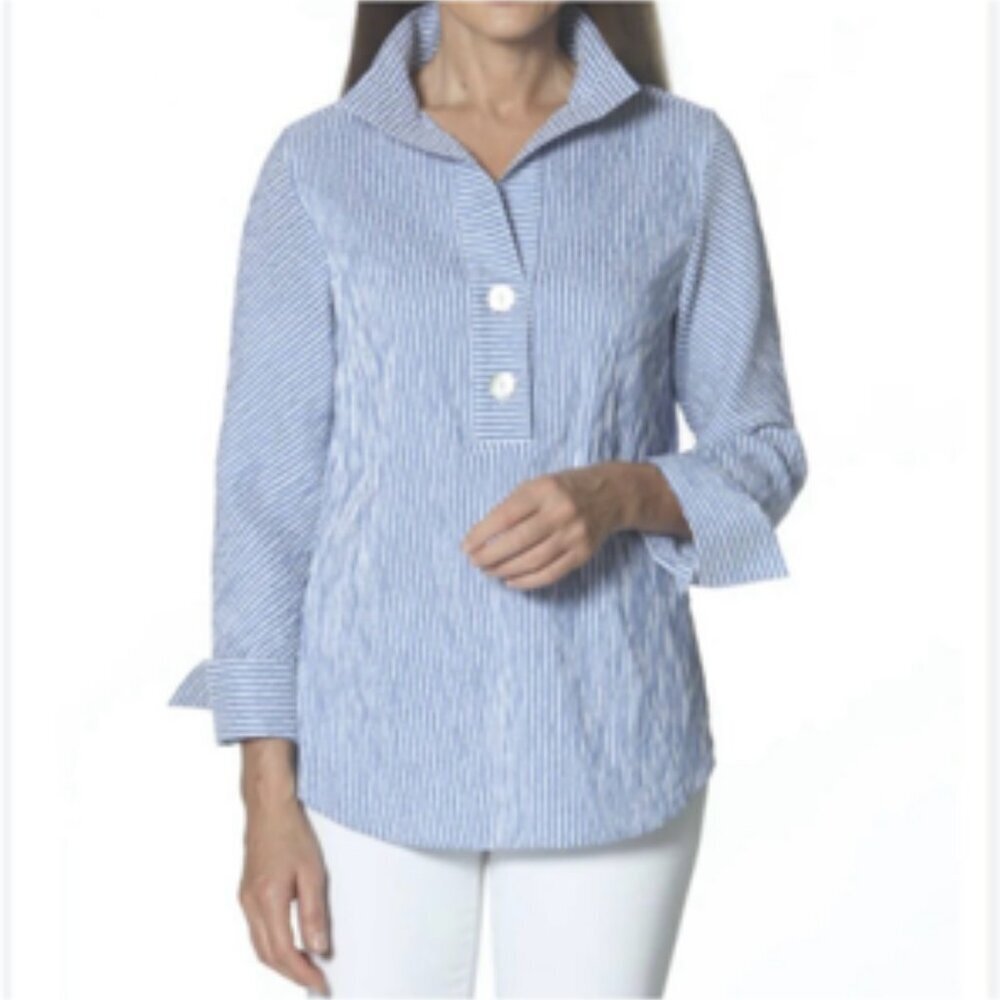 J'ENVIE/ELI Havana Pullover Blue & White Stripe Blouse Size 12 - Picture 7 of 7